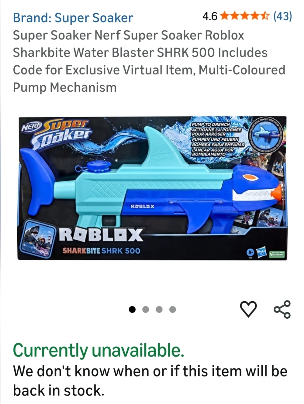 Nerf Roblox Sharkbite SHRK 500 Super Soaker Pump To Drench Toy Summer Fun NEW - Picture 14 of 15
